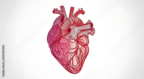 Red heart with detailed veins and arteries illustration.