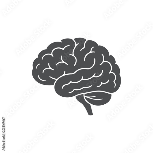 Black Human Brain Silhouette Icon Vector for Neuroscience, AI and Mental Health Concept