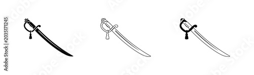 Photos Three variations of a historical saber sword illustration solid black outline an
