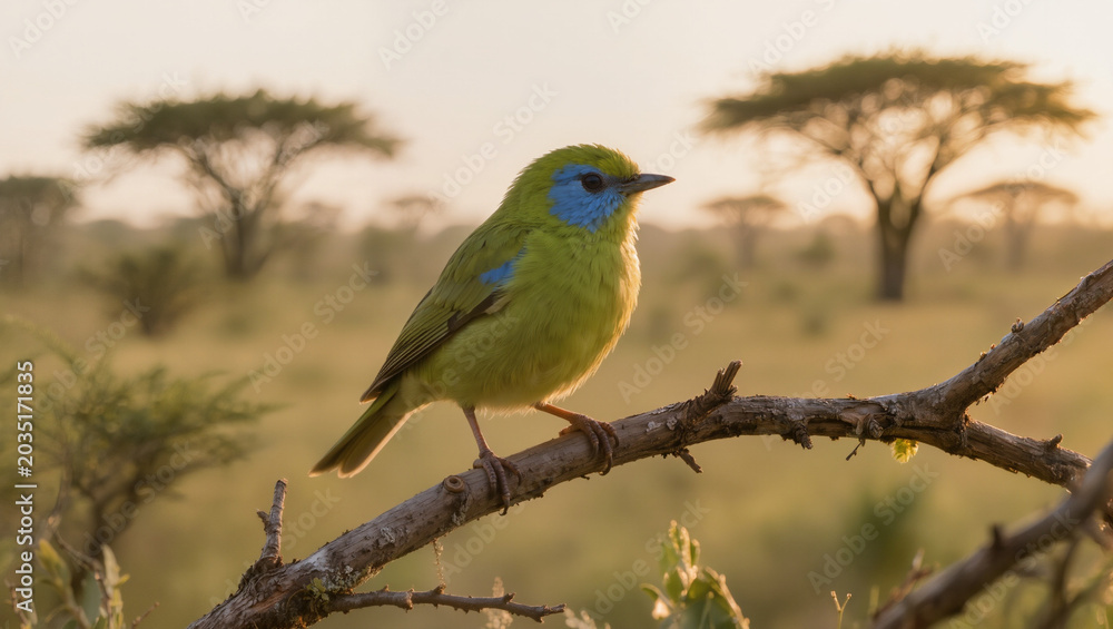 Obraz premium Wild green Pacific parrotlet bird perched on a branch in its natural habitat