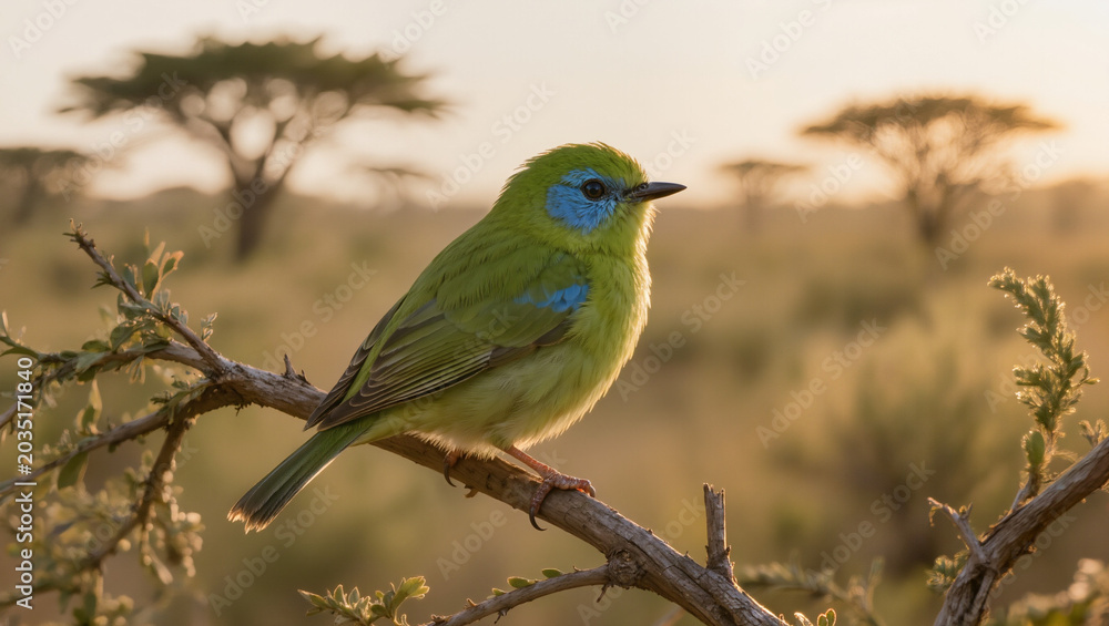 Obraz premium Wild green Pacific parrotlet bird perched on a branch in its natural habitat