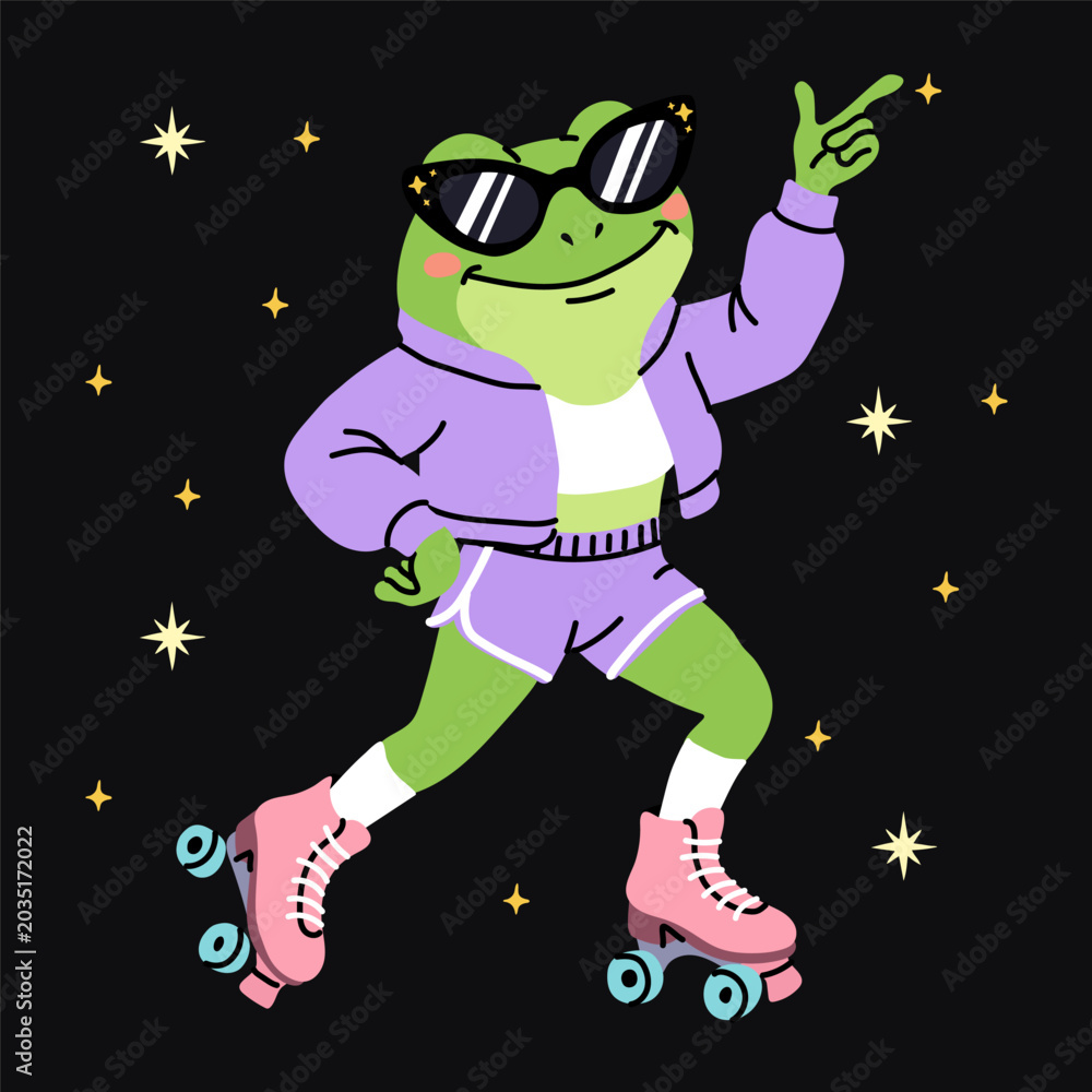 Ταπετσαρία Kawaii Frog Roller Skate Cartoon