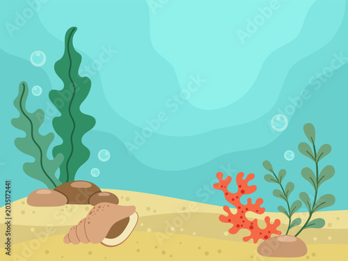 Summer sea background. Underwater environment. Vector illustration.