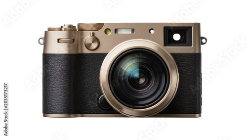 Картината върху платно Gold and black digital camera with lens, isolated on transparent background