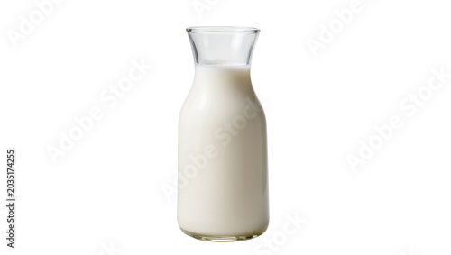 Obraz na plátně Clear glass carafe filled with fresh white milk, isolated on transparent backgro