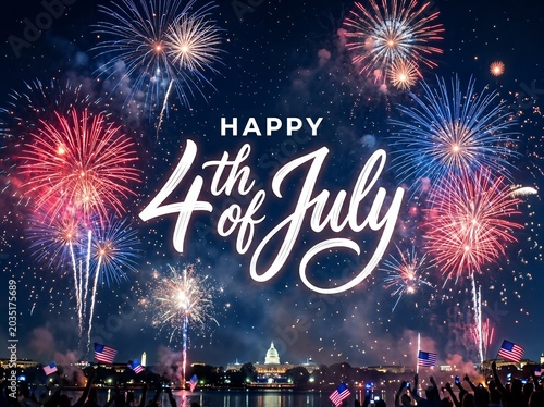 Colorful fireworks explode over Washington D.C. celebrating Independence Day.