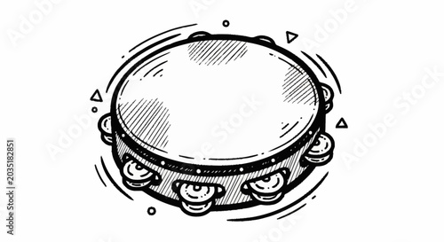 Foto A black and white illustration of a tambourine.