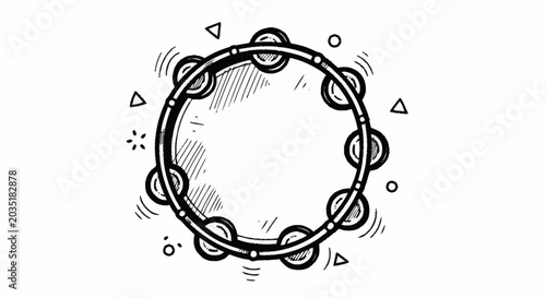 Tableau sur toile A hand drawn tambourine with decorative elements.
