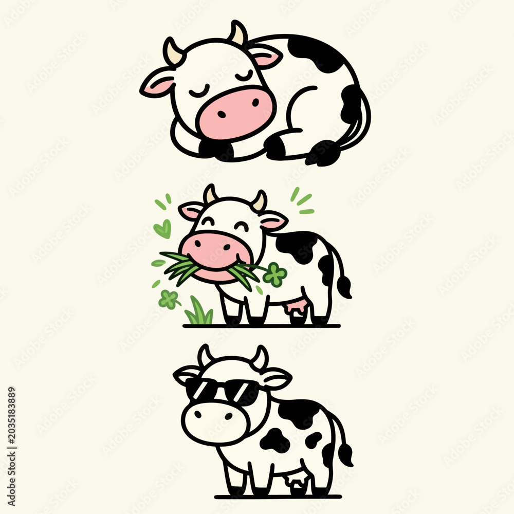 Obraz premium Cows in different happy poses.