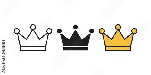 Billede på lærred Three crowns in black, white, and gold on white background