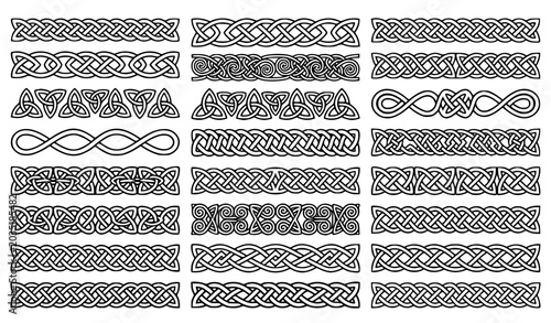 Obraz na płótnie Monochrome Celtic knot decorative band collection with endless braid border desi