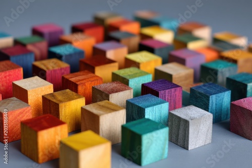 Vibrant Assortment of Colorful Wooden Cubes Stacked Together.