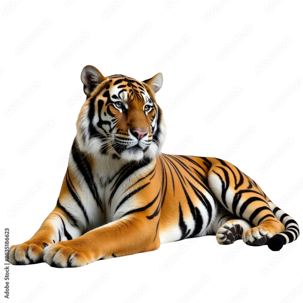 Obraz premium A tiger resting on a white surface