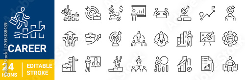 Career web Line Icons. Set of 24 outline icons. Linear icon collection. Editable stroke. Vector illustration
