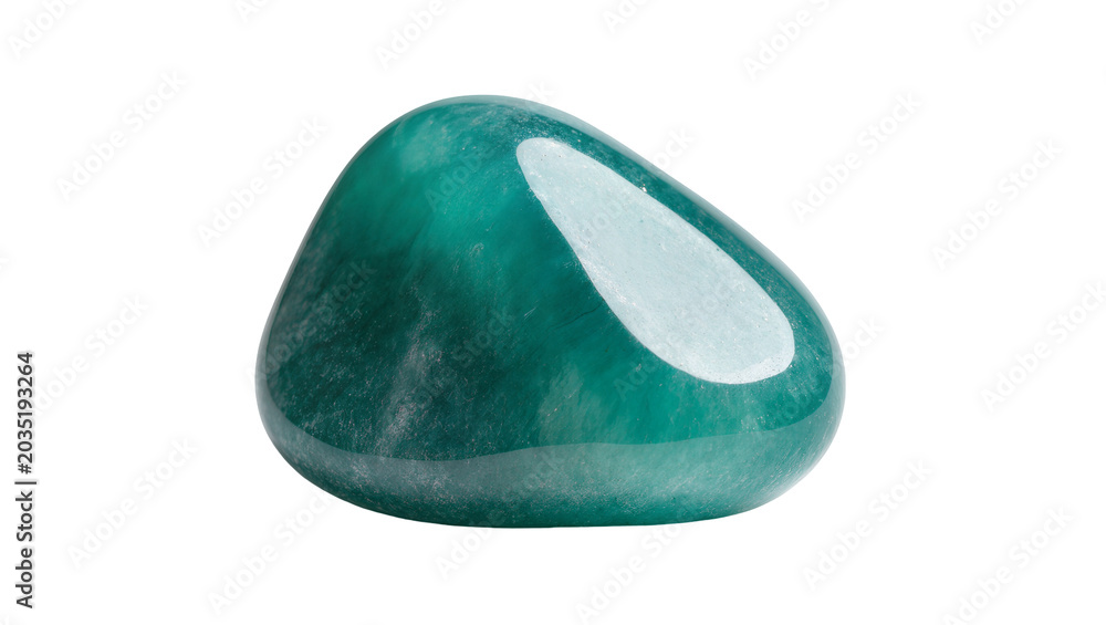 Naklejka premium Isolated beautiful vibrant green semi-precious crystal stone with smooth polished surface