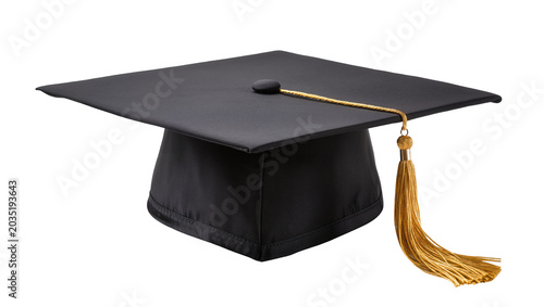 Isolated graduation cap with golden tassel for academic success and education ceremony