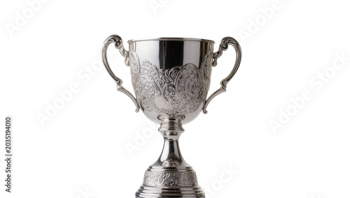 Fotografie Isolated elegant ornate engraved silver trophy cup for sports, victory, and gran