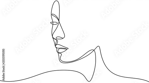 Profile of a Woman's Face in a Minimalist Continuous Line Style on White Background 