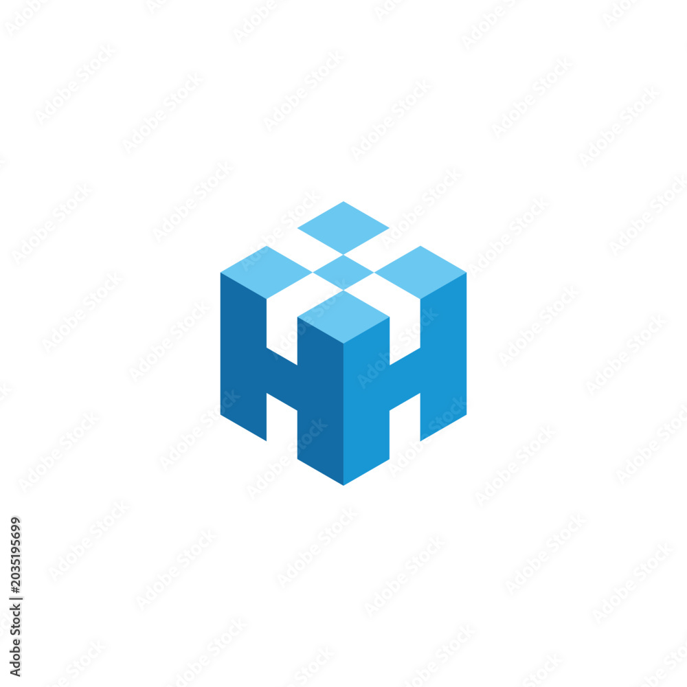 Naklejka premium Abstract 3D Cubic Logo Design Featuring Interlocking HH Monogram