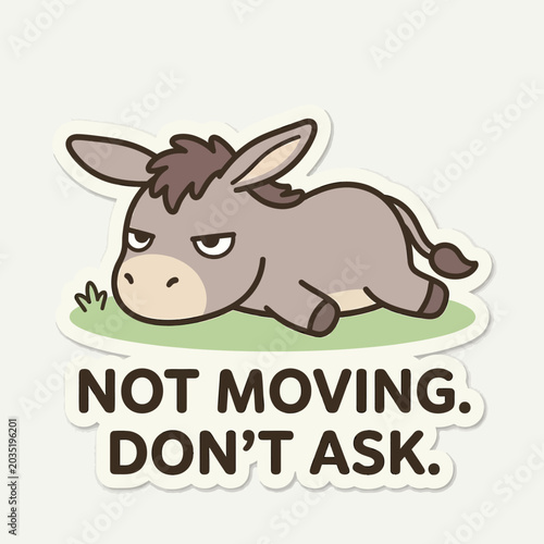 Foto Cartoon Donkey Lying On Ground.