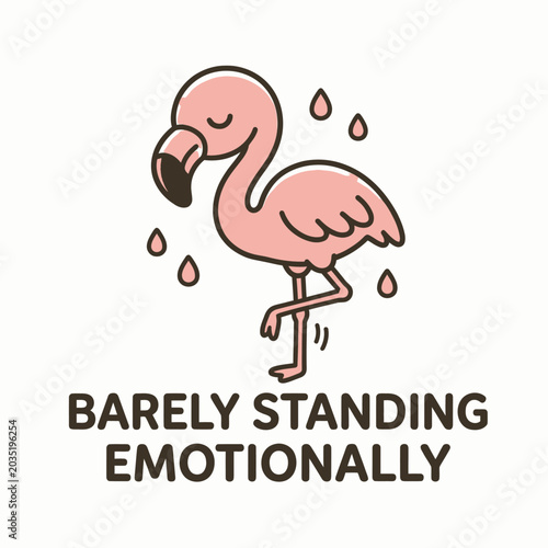 Tableau sur toile Cartoon flamingo standing emotionally stressed.