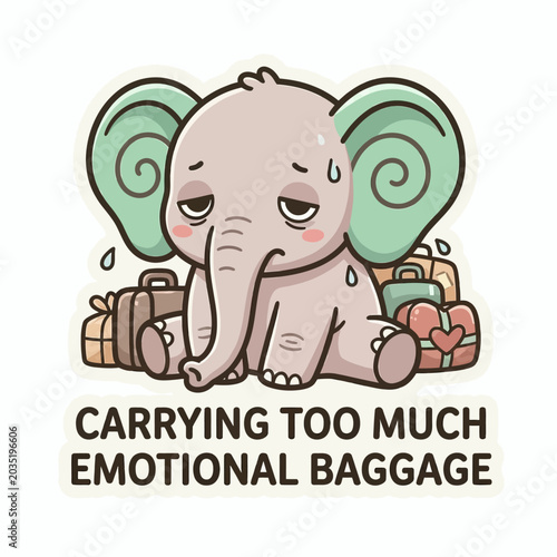 Tableau sur toile Sad Elephant Carrying Heavy Luggage.