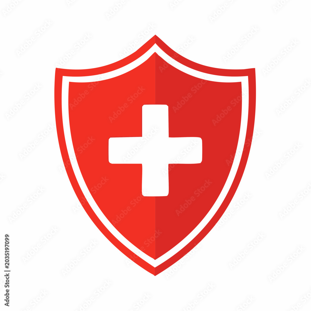 Fototapeta premium Red Shield with White Cross Icon