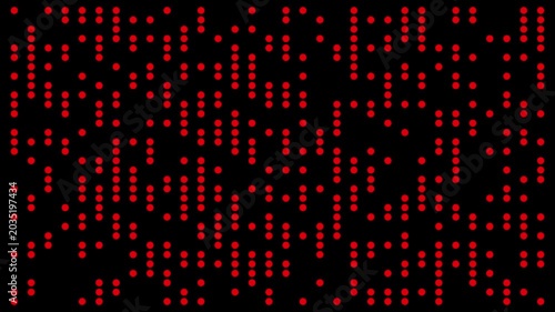 Abstract Red Rectangle Dots Appearing on Black Background, Widescreen Digital Animation Loop, ideal for abstract motion graphics, vivid visuals, and tech design projects.