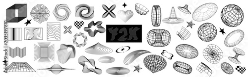 Tableau sur toile Isolated black shapes in Y2k style