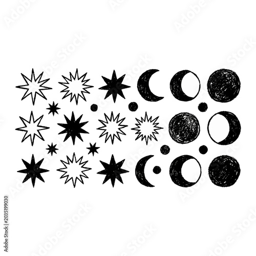 Foto Hand drawn vector illustration of celestial stars and moon phases