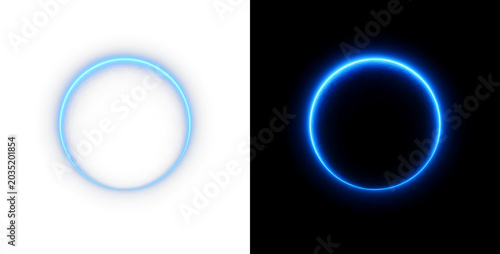Electric blue neon ring with plasma glow and dynamic spark particles, PNG