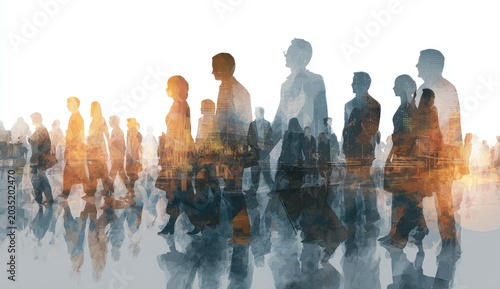 Silhouettes of people in motion overlaid on a city skyline