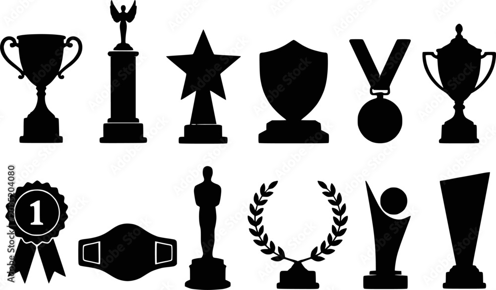 Εκτύπωση καμβά Trophy and award silhouettes vector icon set isolated