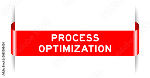 Canvastavla Red color inserted label banner with word process optimization on white backgrou