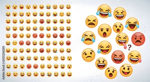Collection of Various Emoji Faces Showing Different Emotions.