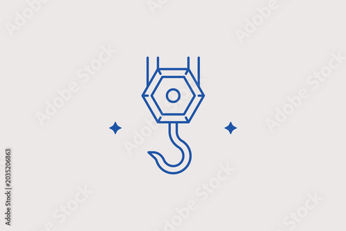 Schilderij op canvas Heavy industrial crane hook line icon for cargo lifting operations