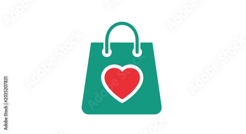 Green shopping bag with heart symbol.