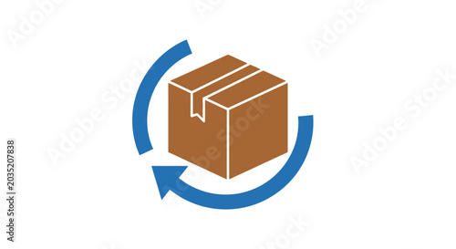 Recycling symbol with cardboard box.