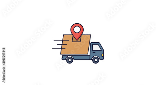 Delivery truck with location marker on package.