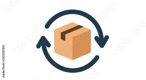 Recycling cardboard box icon with arrows.