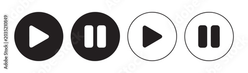 Foto Black circle play and pause control buttons set with solid and outlined variations on background
