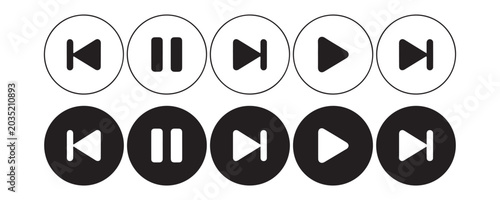 Tableau sur toile Circle multimedia control buttons set including skip backward pause play and forward skip icons