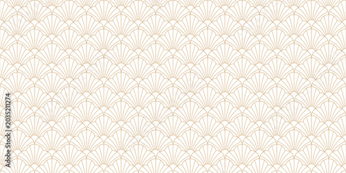 Tableau sur toile Elegant art deco seamless pattern with golden fan shaped linear scales