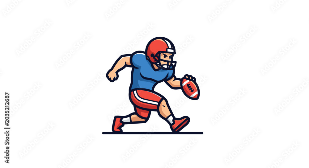 Fototapeta premium Cartoon american football player running with ball vector.