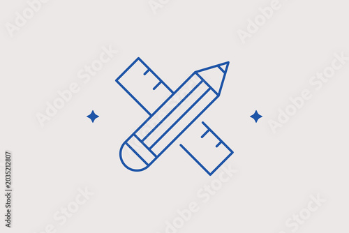 Tableau sur toile Crossed wooden ruler and lead pencil tools line icon for architecture drawing drafts