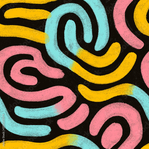 Seamless colorful brush stroke pattern on black background