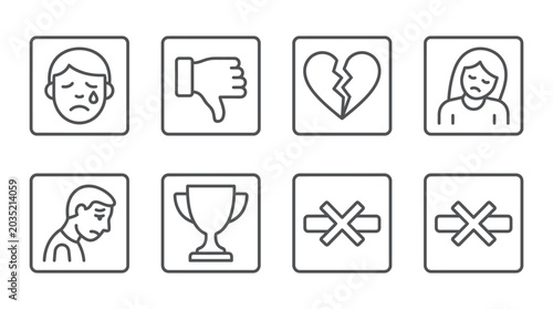 Photos Set of emotional icons sadness dislike heartbreak disappointment grief