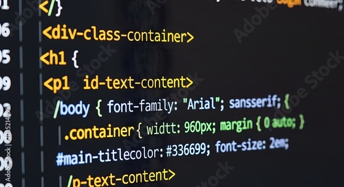 Close-up of web development code with css styling on a dark computer screen development programming computer