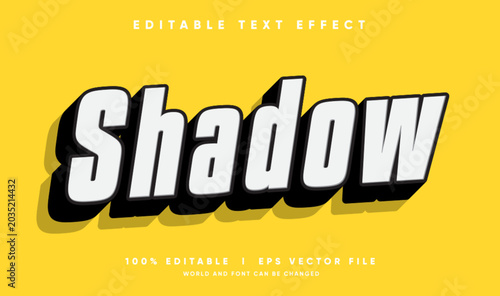 Editable shadow 3d text effect template with bold white script letters and long black drop shadow