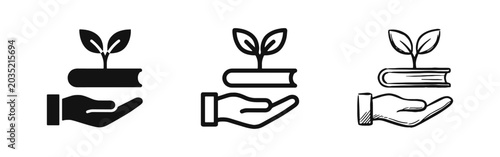 Education growth and sustainable knowledge learning icon set